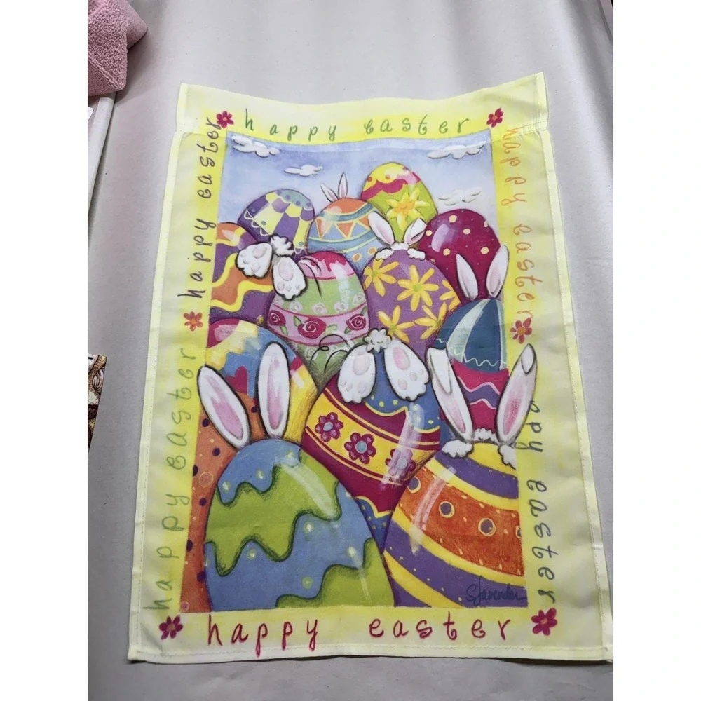 Easter House Flag Bunny & Eggs Egg Hunt Humor Yellow 12 X 17 Inch S.‎ LAVENDER
